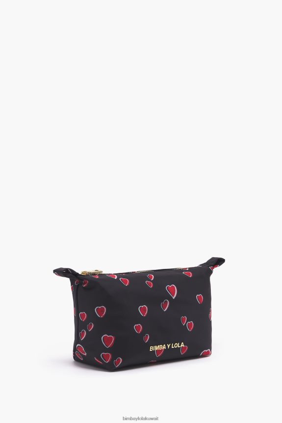 كو Bimba Y Lola علبة مكياج صغيرة شبه منحرف عليها قلوب مطبوعة أسود 24BTV41080 مُكَمِّلات