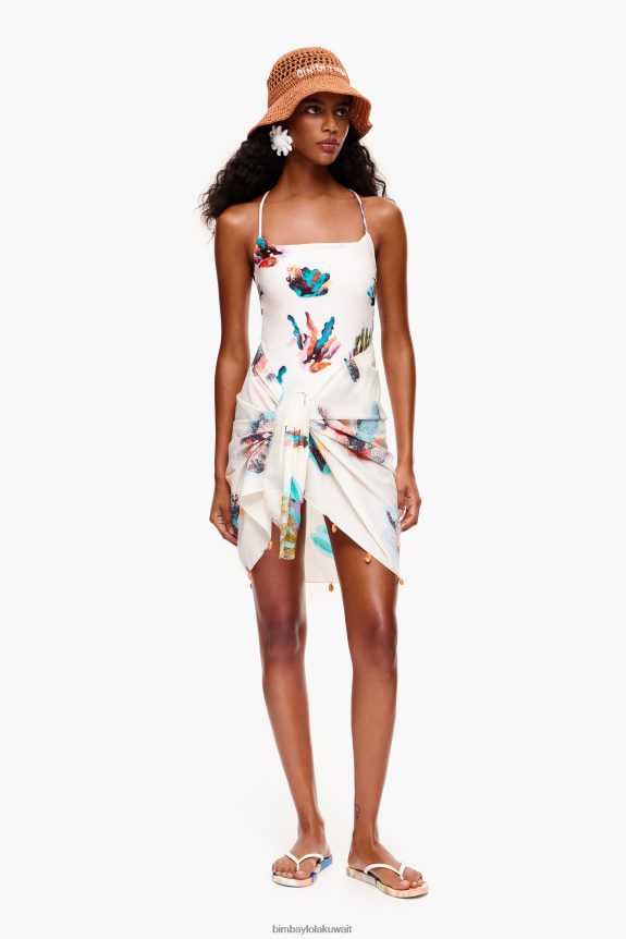 كو Bimba Y Lola قصيرة القطن المرجان عباءة عاج 24BTV41206 ملابس