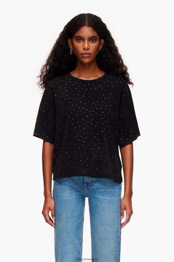 كو Bimba Y Lola احجار متعددة الالوان تي شيرت مربع الشكل أسود 24BTV4296 ملابس