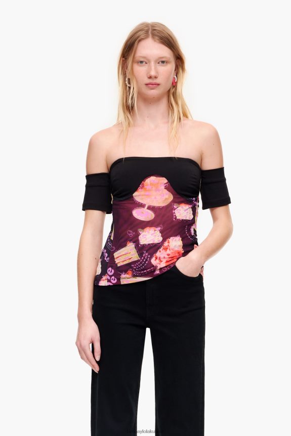 كو Bimba Y Lola لقب طباعة الصورة أعلى أسود 24BTV4342 ملابس