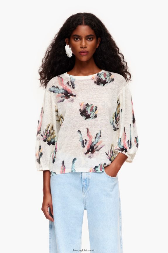 كو Bimba Y Lola سترة الكتان المطبوعة المرجانية عاج 24BTV4353 ملابس