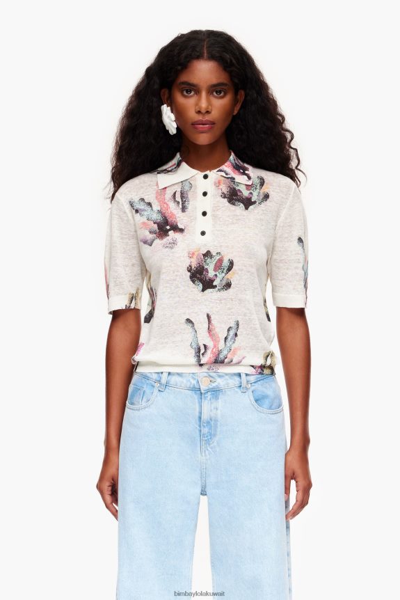 كو Bimba Y Lola قميص بولو منسوج بطبعة مرجانية عاج 24BTV4354 ملابس