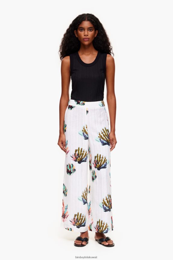 كو Bimba Y Lola بنطلون كتان بطبعة مرجانية عاج 24BTV4394 ملابس