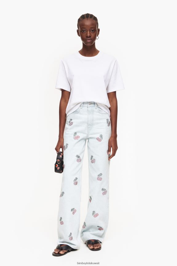 كو Bimba Y Lola بنطلون جينز واسع الساق مع الكرز أزرق 24BTV4408 ملابس