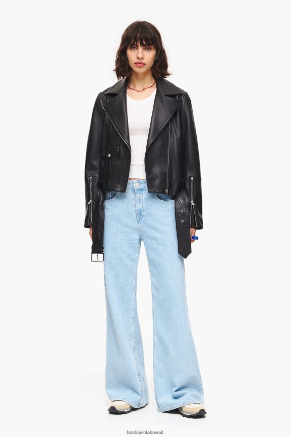 كو Bimba Y Lola سترة جلدية لراكبي الدراجات النارية أسود 24BTV4474 ملابس