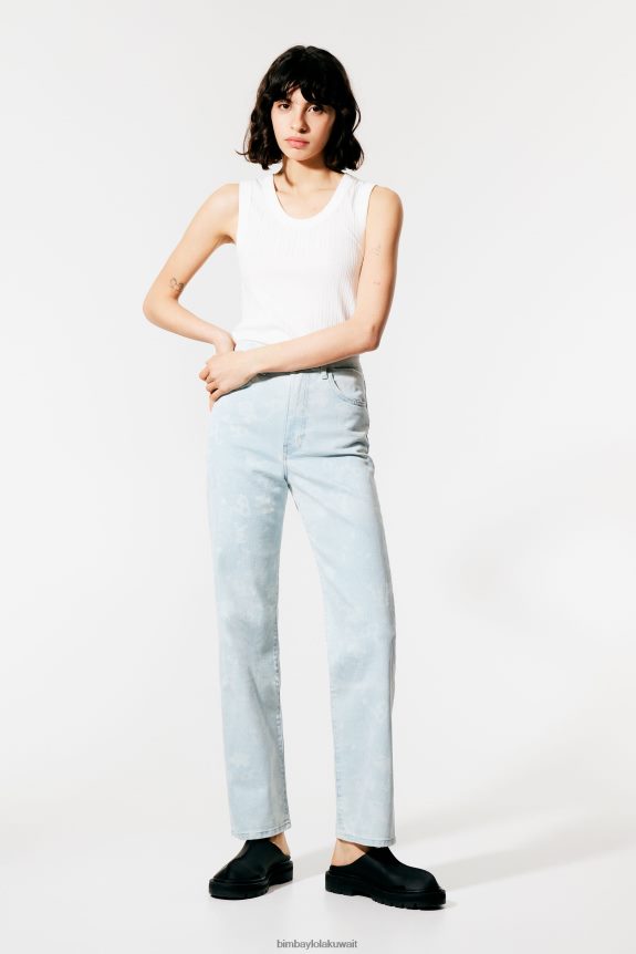 كو Bimba Y Lola اقتصاص مستقيم - بنطلون جينز مستقيم بطبعة باندا مموهة أزرق 24BTV4528 ملابس