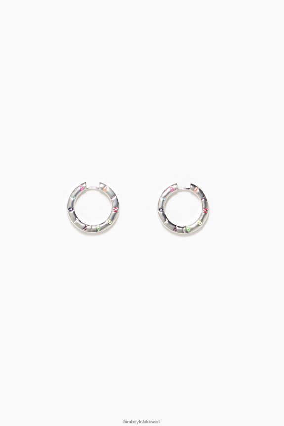 كو Bimba Y Lola أقراط دائرية بشعار الماركة الفضة الداكنة ومتعددة الألوان 24BTV4717 مُكَمِّلات