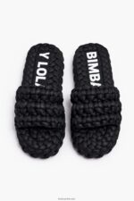 ⁦كو Bimba Y Lola صندل مسطح مضفر أسود 24BTV4573 القدم⁩ - الصورة ⁦5⁩